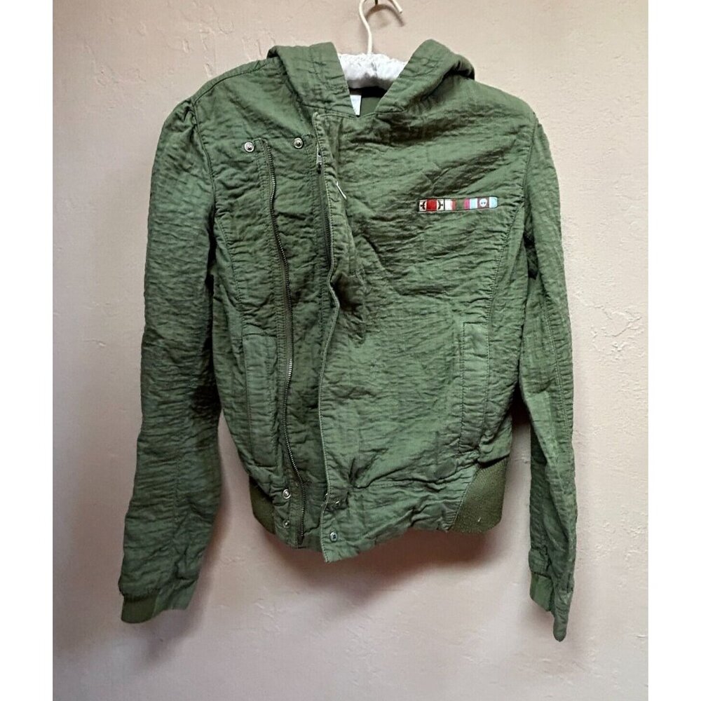 B By Burton Womens Asymmetric Full Zip Hoodie Jacket Green Long Sleeve Cotton